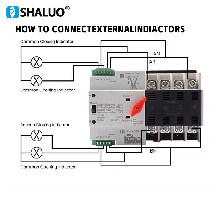Generador ats interruptor de transferencia automática monofásico W2R 63A 110v/220v 220v/380v