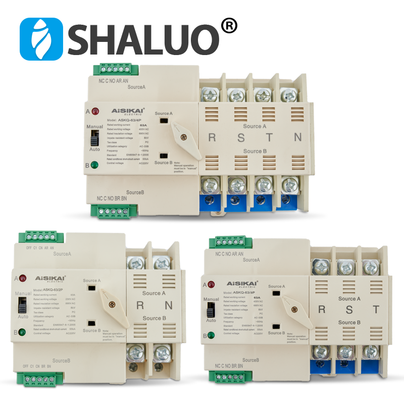 2P 3P 4P 16A 63A 100A ATS Interruptor de Transferencia Automática Doble potencia interruptores selectores eléctricos 220V 380V