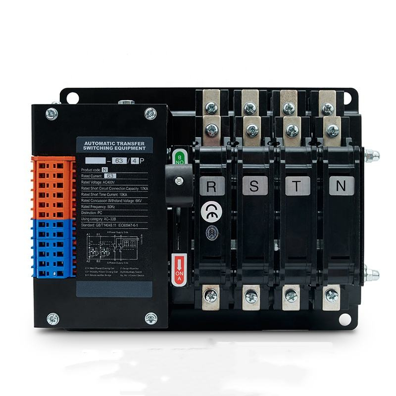 Interruptor de Transferencia Automática de doble potencia de grado PC de YES1-63N-4P para generador diésel, cámara de extinción de arco con conmutación de carga 63A