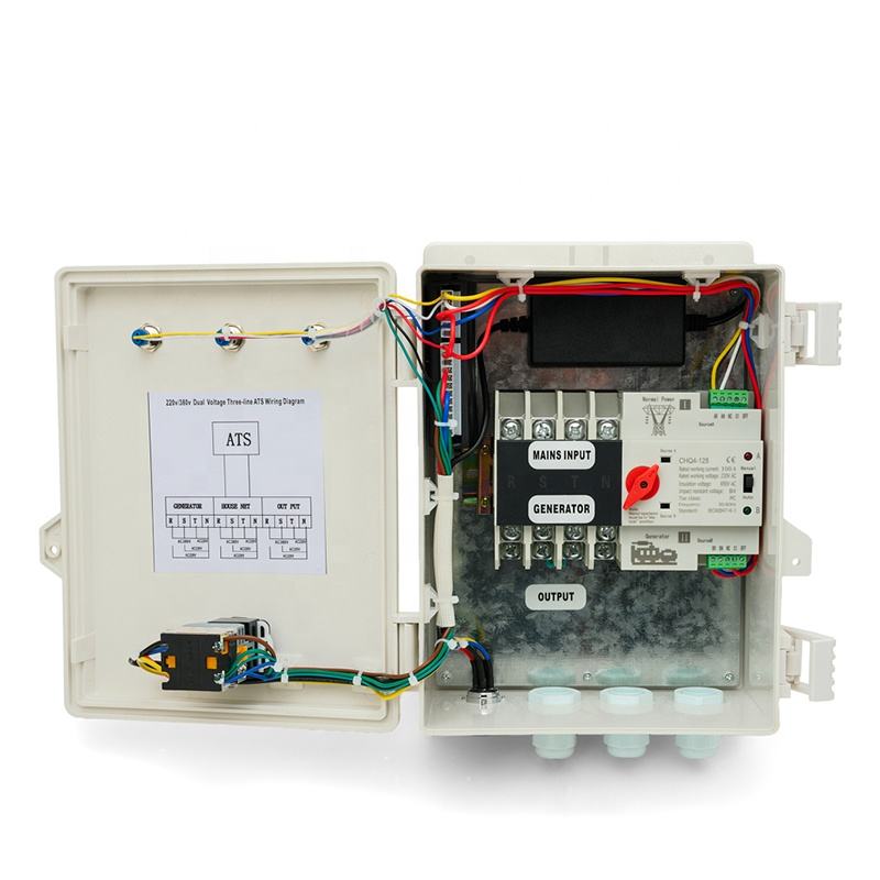 Pequeño generador Ats monofásico 220v 380v caja de panel de sistema de control de interruptor de transferencia automática