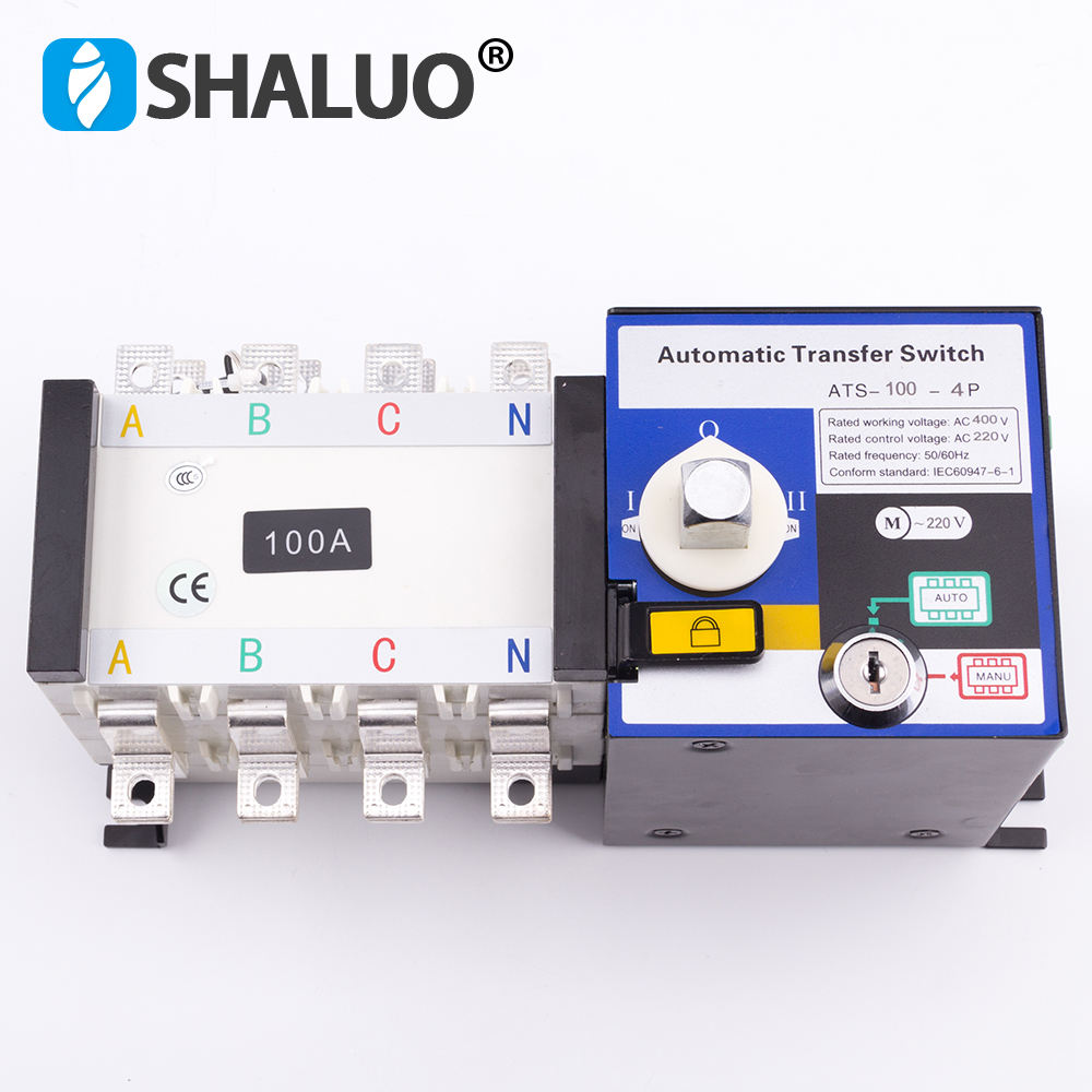 Piezas Generador de gasolina Repuestos de motor Accesorios Interruptor Ats de doble potencia Transferencia automática 4P 400V 100A Controlador ATS