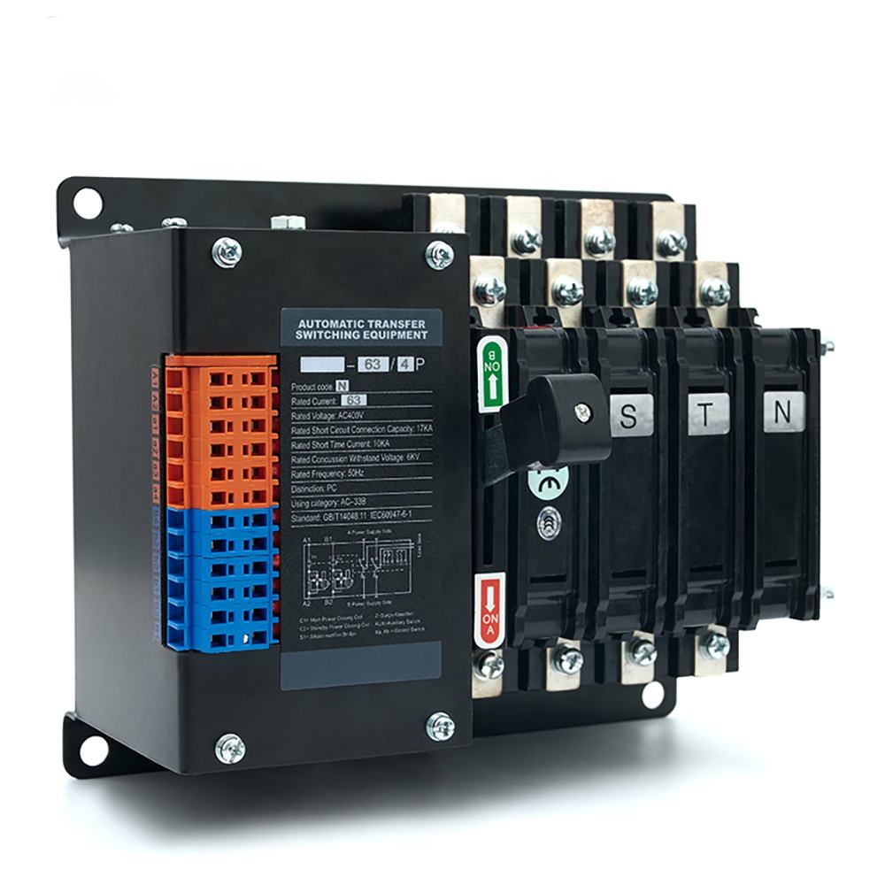 Interruptor de Transferencia Automática de doble potencia de grado PC de YES1-63N-4P para generador diésel, cámara de extinción de arco con conmutación de carga 63A